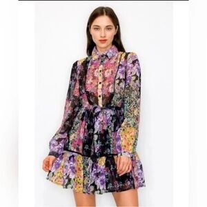 ZARA Floral Patchwork Tie-front Dress Garden Girl Fairy Medium